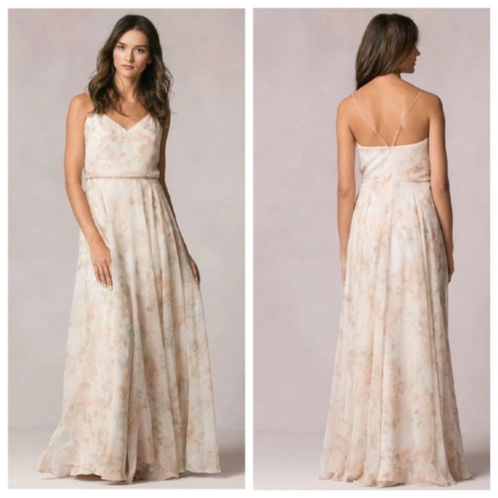Jenny Yoo x BHLDN Inesse Floral Cross Back Pink White Gown Size 8 - Picture 10 of 10